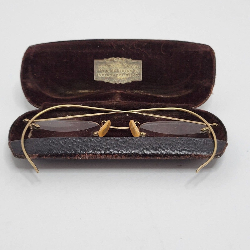 Antique Gold Wired Frames Hex Bottom Glasses Indiana Optical Co View 3